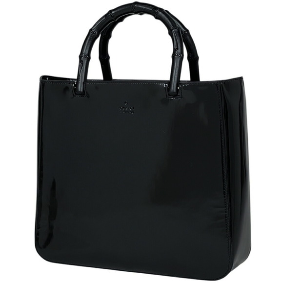 Gucci Bamboo Tote Bag Handbag Patent Black - Picture 1 of 7